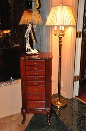 Wonderful Jewelry Box with Art Deco Sculpture and vintage Stiffel floor lamp