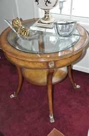 Vintage Burl Walnut with Silver Claw Feet and Glass Top