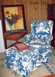 Nice wing chair and ottoman...great price! Beautiful framed print! ...more coffee table books!