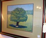 Beautifully framed and matted with great subject matter...cows cooling in the shade! A nice watercolor treatment!