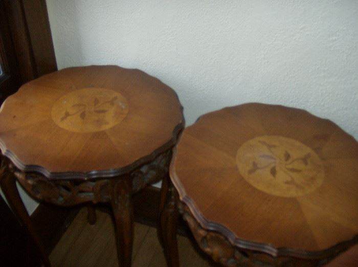 Pair wood wood parquet  lamp tables 