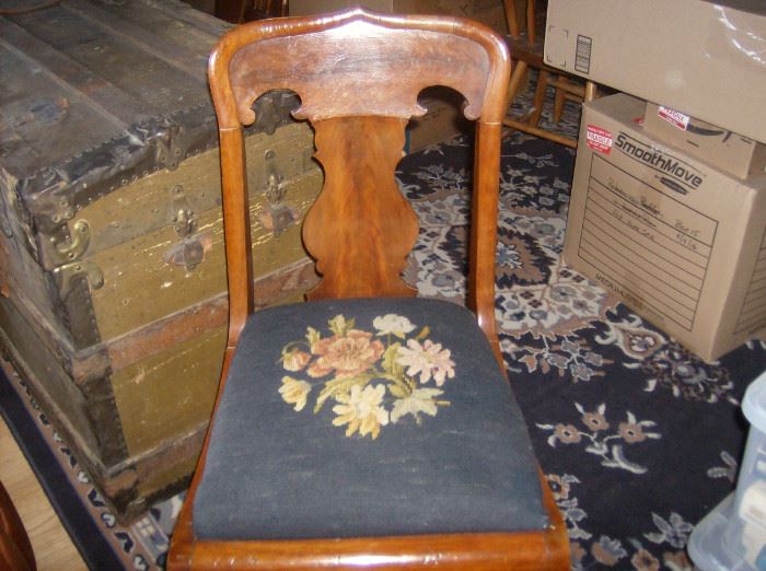Antique, Empire style chair w/ needlepoint  