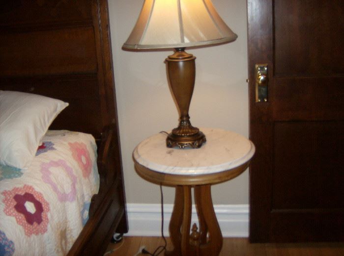 Small marble top table and lamp 
