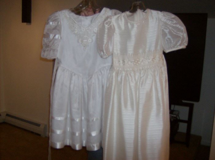 Two lovely white dresses for a young lady.                          Also  ladies designer evening designer clothes and a full length Mink coat available 