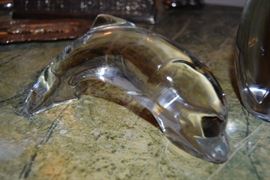 Signed "Hoya" art glass dolphin
