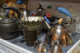 Decorative teapots; some by Alessi