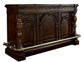 PULASKI CARLTON MANOR BAR WITH GRANITE VENEER TOP AND BRASS RAIL