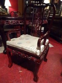 9 PIECE CHINESE ROSEWOOD DINING TABLE WITH 8 CHAIRS, INLAID WITH MOTHER OF PEARL