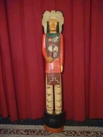78 INCH TALL WOODEN NATIVE AMERICAN CHIEF SCULPTURE