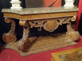 FRENCH EMPIRE STYLE CONSOLE WITH MARBLE TOP AND 2 DRAWERS
