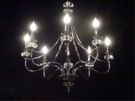 MODERN CHROME AND LUCITE 8 LIGHT CHANDELIER