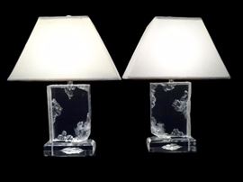 PAIR ICE CRYSTAL MOTIF LUCITE TABLE LAMPS
