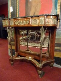 FRENCH EMPIRE STYLE MARBLE TOP CONSOLE, WITH GILT METAL SWAN LEGS