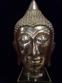 LARGE ALUMINUM BUDDHA HEAD SCULPTURE