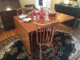 1950's solid maple drop leaf dining table with 4 Windsor chairs