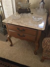 Pair of marble top 1960's French Provincial end tables