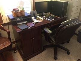 Office desk, computer, scanner, file cabinet