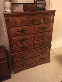 6 drawer pecan chest with matching night stand and bed
