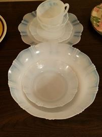 White Opalescent set of glass dishes.