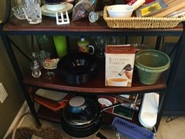 showing rounded front of 2 wooden shelves-- all irems shown sold separately