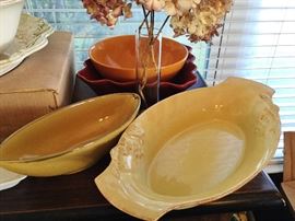 some of the pretty pottery and serving dishes