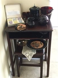small accent table and small stool that nests underneath-- all items sold separately