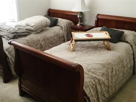 guest suite: 2 sleigh twin beds, night table, and 5 drawer tall chest