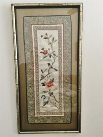 silk runner with gorgeous embroidery from China framed