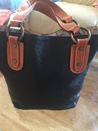 Buy it now PAYPAL $25.
Designer handbag black leather beige handles