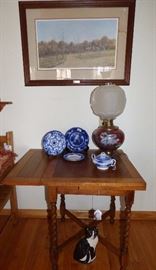 Oak barley twist leg pull out table