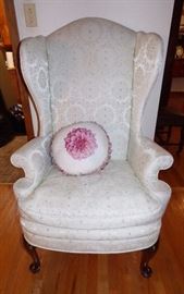 Wing back chair matches Chippendale sofa