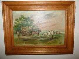 Vintage primitive oil painting