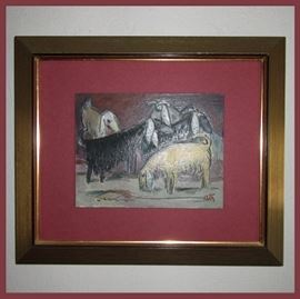 Wonderful Little Signed Oil Painting of Goats