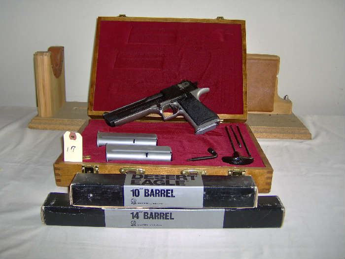Israel Military Ind.  Desert Eagle .41/44Mag Comes with two additional barrels, wood case, and soft case.