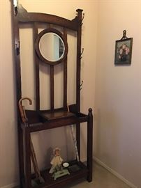 Vintage Hall Tree with Umbrella Stand