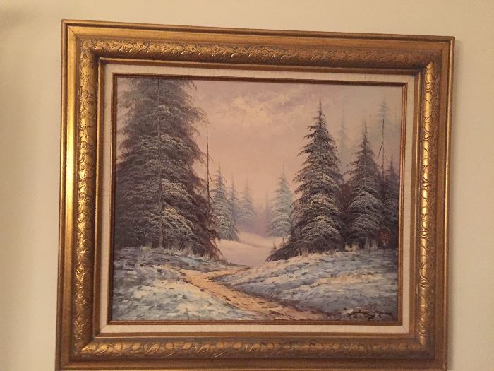 Artwork winter scene oil on canvas