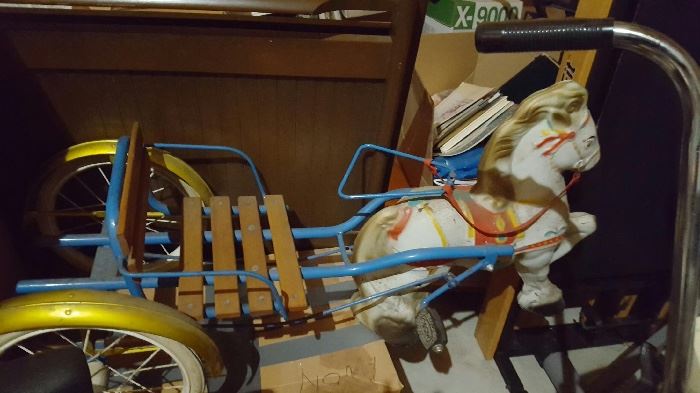 Vintage child's pedal horse with carts