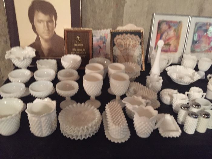 Large selection of milk glass