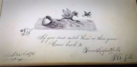 1878 autograph album with original pen and ink artwork. Beautiful!