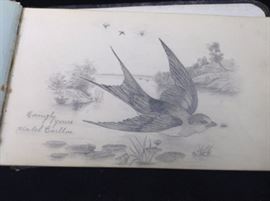 Late 1800's autograph book with original pencil drawing