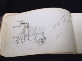 1878 autograph book with original pen and ink artwork
