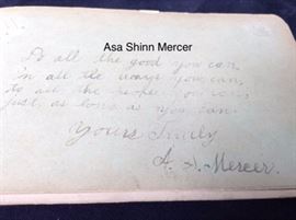 Asa Shinn Mercer Autograph. First University of Washington President