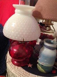 Red & Milk Glass Lamp