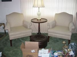Upholstered chairs and table