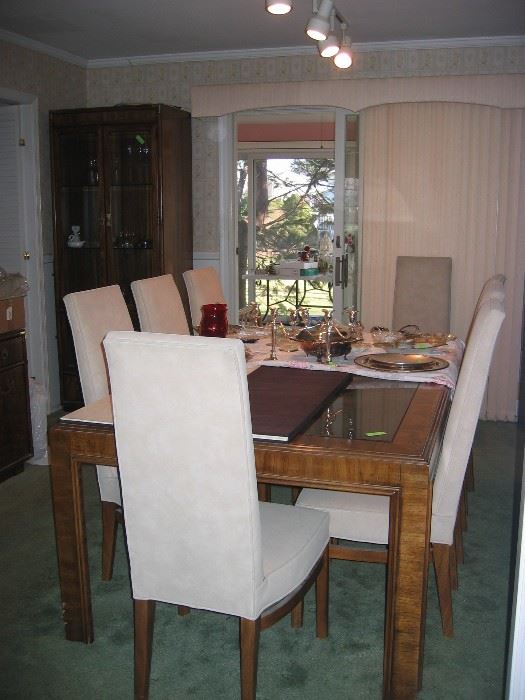 DR Table and 8 chairs - wood and smoked glass top