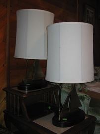 Two lamps with brass sail boats