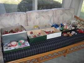 Ornaments, ribbon, cards