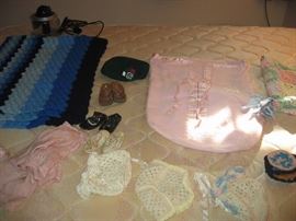 Blankets, crocheted baby clothes