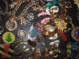 Costume jewelry earrings, bracelets, pins