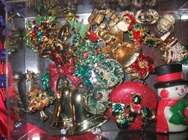 Holiday pins, earrings, bracelets 